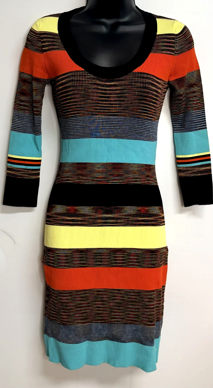 Diane von Furstenberg XS Sweater Dress Women Multicolor Stripe Rib Knit Retro